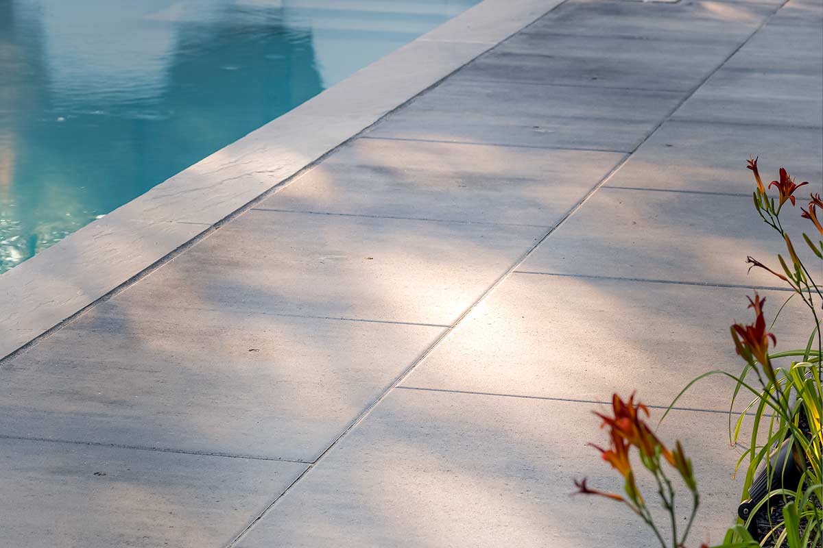 Close Up of Pool Deck Interlocking; Complete Landscape Design Project by M.E. Contracting