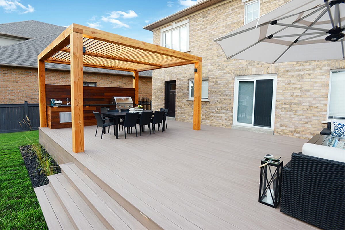 Complete Patio construction Project; Featuring Pergola, Composite Deck, PVC Privacy Fence & Outdoor Kitchen