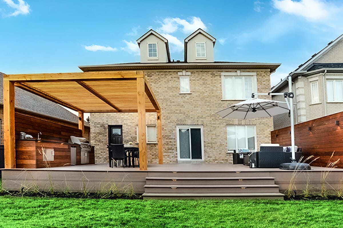 Backyard Patio Design & Deck building Project; Featuring Woodworking Pergola, Composite Decking & Outdoor Kitchen