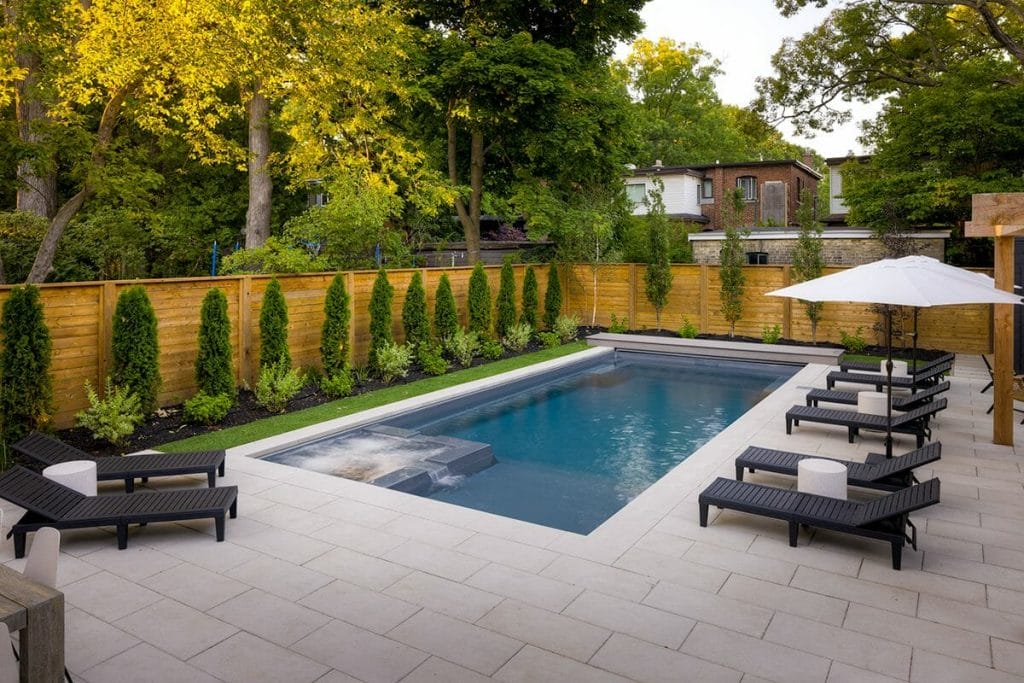 M.E. Contracting - Modern Backyard Landscape & Patio Design Project; Featuring, Flush Interlocking, Woodworking Pergola, Fiberglass Pool Installation with Swim Spa