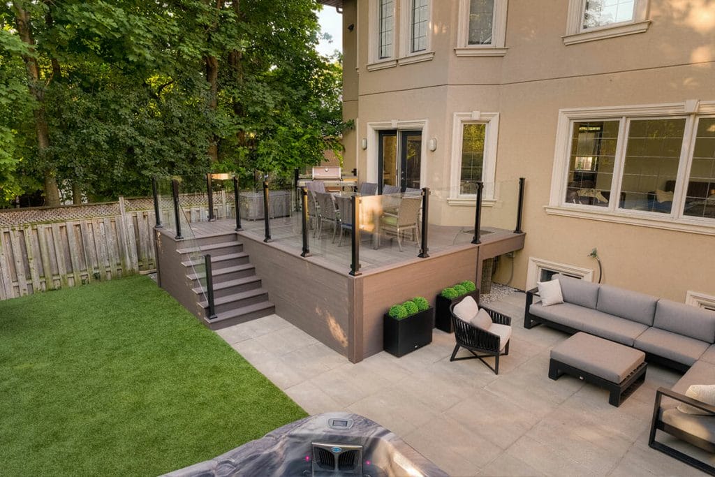 Small Toronto Landscaping Design Project; Featuring Azek Decking & Aluminum Glass Railings