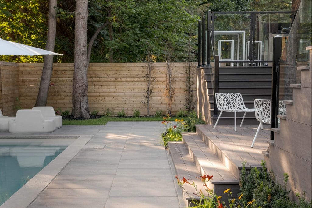 Toronto Landscaping Project, with Complete PVC Decking Construction & Concrete Pool Installation