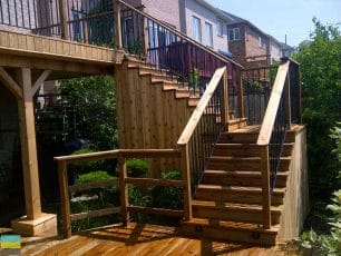 Backyard Cedar Deck Building with Steps and Walkout