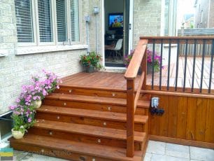 IPE deck, aluminum railing with IPE frame, landscaping, outdoor furniture