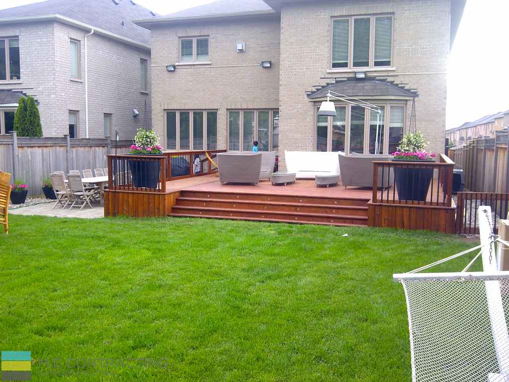 IPE deck, aluminum railing with IPE frame, landscaping, outdoor furniture