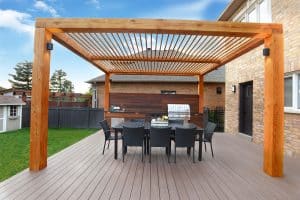 M.E. Contracting, Toronto's leading deck construction company, crafted both the composite deck and gazebo, including this outdoor kitchen